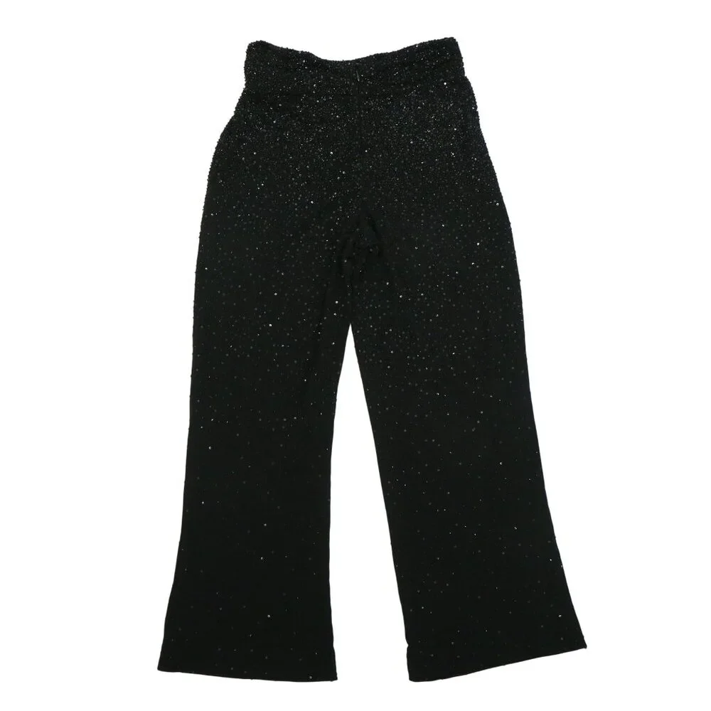 Giorgio Armani Black Beaded Rayon Blend Wide Leg Evening Pants 10 *Flawed
